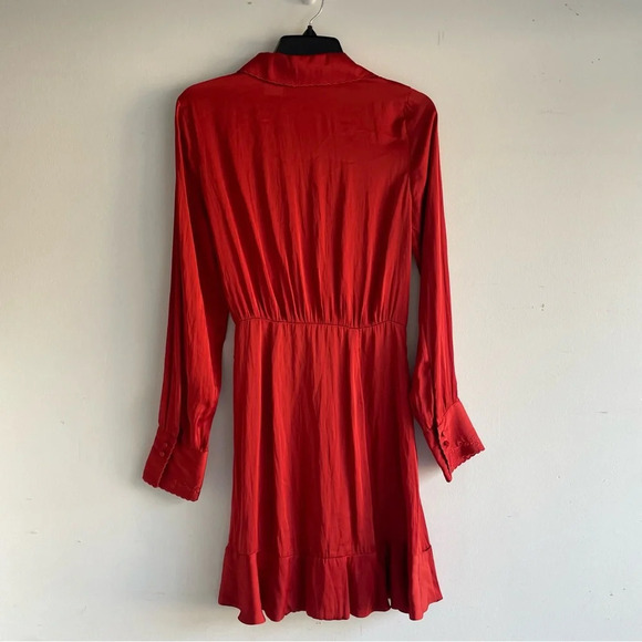 Paige parisa rust color red embroidered satin wrap dress 22260 - Picture 5 of 13